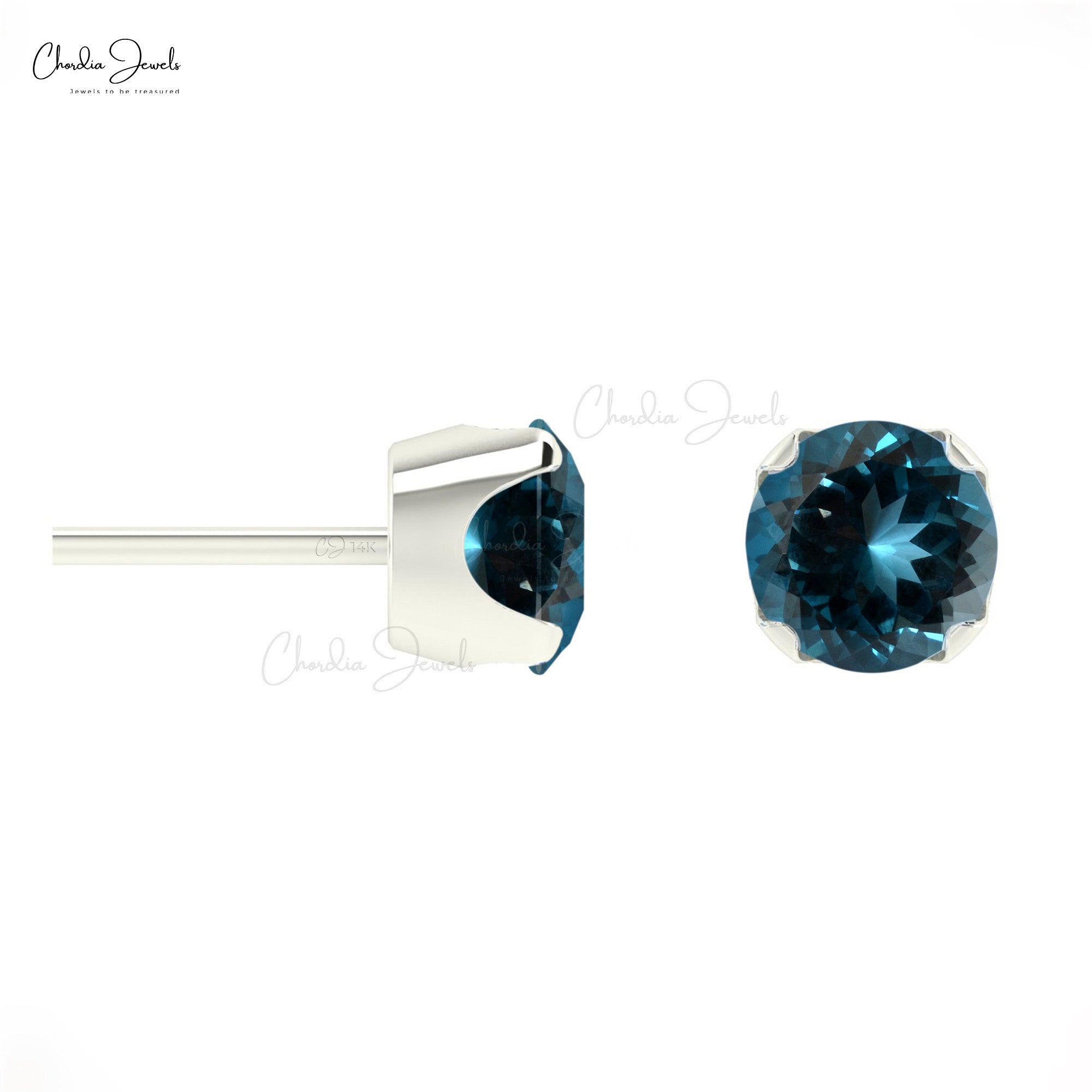 AAA London Blue Topaz Earrings 4mm Round Cut Natural Gemstone Summer Jewelry 14k Real Gold Dainty Earrings For Her