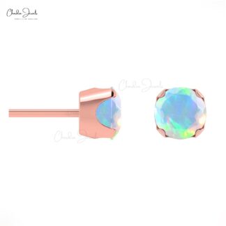 Genuine Ethiopian Opal Studs 14k Solid Gold Push Back Handmade Earrings 4mm Round Cut Fine Jewelry For Birthday Gift