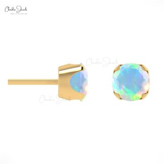 Genuine Ethiopian Opal Studs 14k Solid Gold Push Back Handmade Earrings 4mm Round Cut Fine Jewelry For Birthday Gift