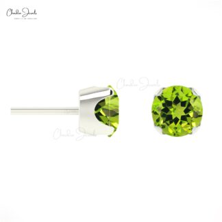 Natural Peridot Stud Earrings 14k Real Gold Vintage Earrings For Daughter 0.6 Ct Round Gemstone Studs August Birthstone For Gift