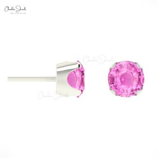 AAA Pink Sapphire Earrings For Gift 14k Real Gold Earrings Set 4mm Round Cut Gemstone Studs Hallmarked Jewelry