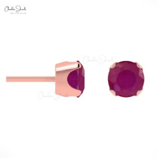 Dainty Solitaire 4mm Burma Ruby Gemstone Studs in 14k Solid Gold
