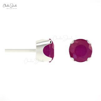 Dainty Solitaire 4mm Burma Ruby Gemstone Studs in 14k Solid Gold