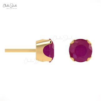 Dainty Solitaire 4mm Burma Ruby Gemstone Studs in 14k Solid Gold