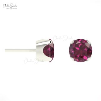 Natural Rhodolite Garnet Earrings For Gift 4mm Round Cut Gemstone Studs 14k Solid Gold Minimalist Earrings Set Fine Jewelry For Women