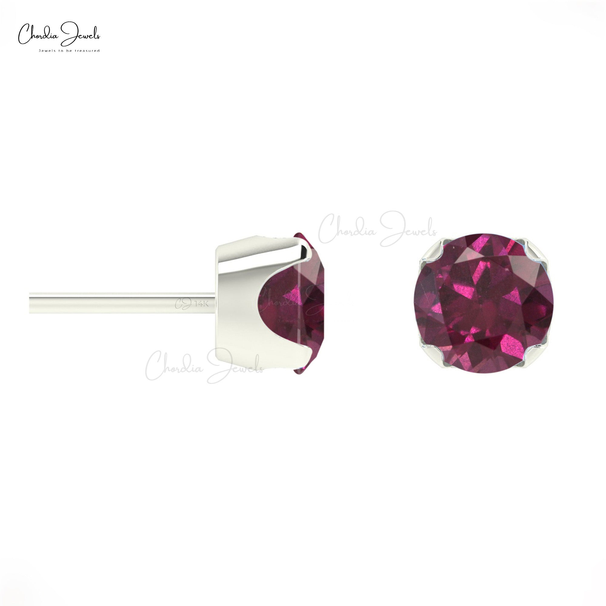 Natural Rhodolite Garnet Earrings For Gift 4mm Round Cut Gemstone Studs 14k Solid Gold Minimalist Earrings Set Fine Jewelry For Women