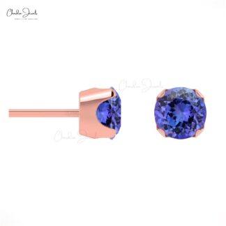 Solitaire Tanzanite Gemstone Studs in 14k Hallmarked Gold Light Weight Earrings For Love