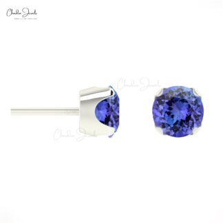 Solitaire Tanzanite Gemstone Studs in 14k Hallmarked Gold Light Weight Earrings For Love