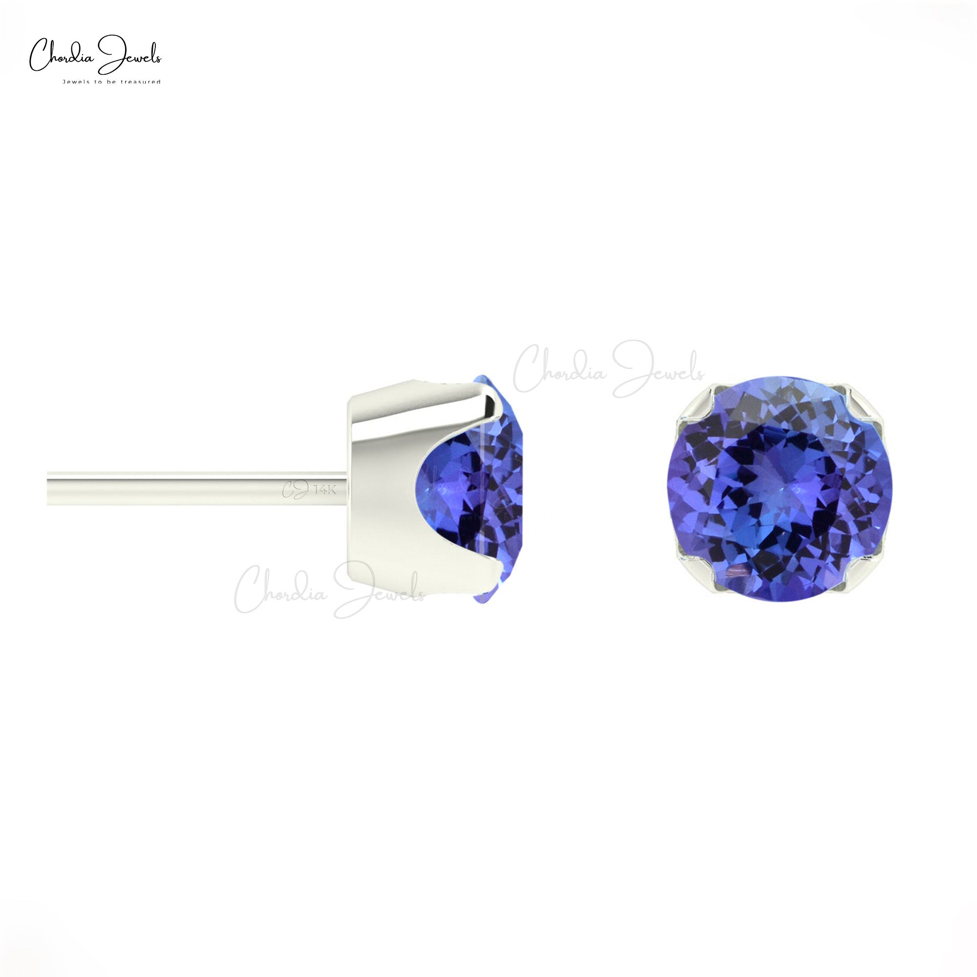 Solitaire Tanzanite Gemstone Studs in 14k Hallmarked Gold Light Weight Earrings For Love