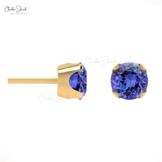 Solitaire Tanzanite Gemstone Studs in 14k Hallmarked Gold Light Weight Earrings For Love