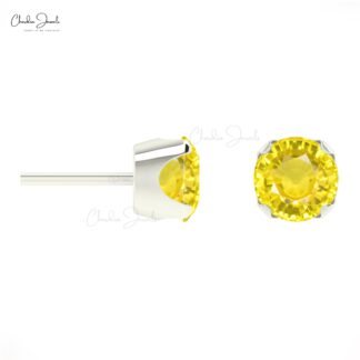 Yellow Sapphire September Birthstone Earrings Natural Round Cut Gemstone Summer Jewelry 14k Solid Gold Dainty Earrings For Her