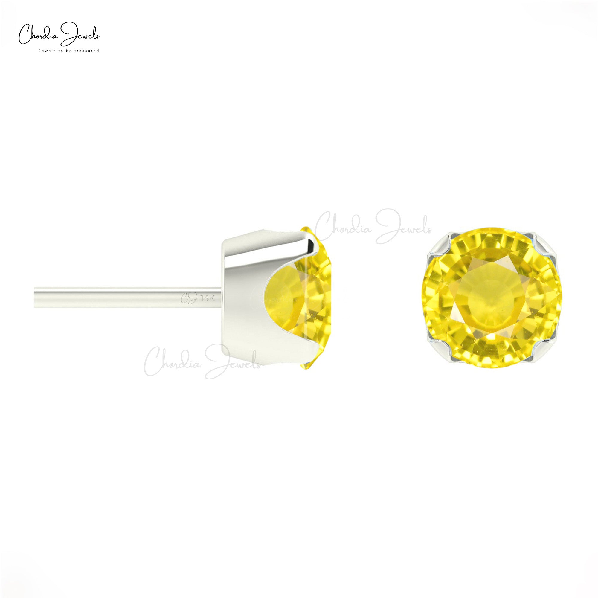 Yellow Sapphire September Birthstone Earrings Natural Round Cut Gemstone Summer Jewelry 14k Solid Gold Dainty Earrings For Her