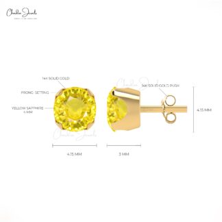 Yellow Sapphire September Birthstone Earrings Natural Round Cut Gemstone Summer Jewelry 14k Solid Gold Dainty Earrings For Her