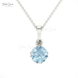 Prong Set 4mm Natural Solitaire Aquamarine Pendant