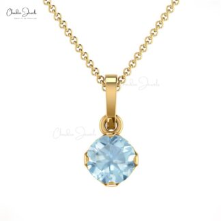 Prong Set 4mm Natural Solitaire Aquamarine Pendant