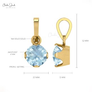Prong Set 4mm Natural Solitaire Aquamarine Pendant