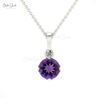 Brilliant Cut Dangle Pendant With 0.23 Ct Amethyst Prong Set In 14k Real Gold Jewelry