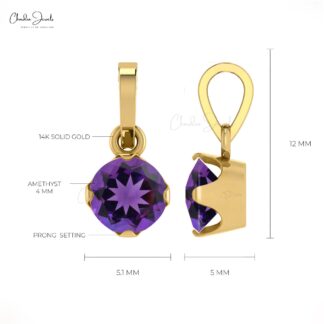 Brilliant Cut Dangle Pendant With 0.23 Ct Amethyst Prong Set In 14k Real Gold Jewelry