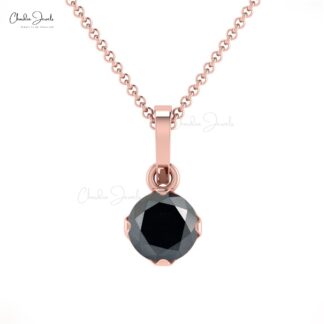 Dangling Women Pendant in Real 14k Gold Black Diamond Solitaire Hallmark Necklace