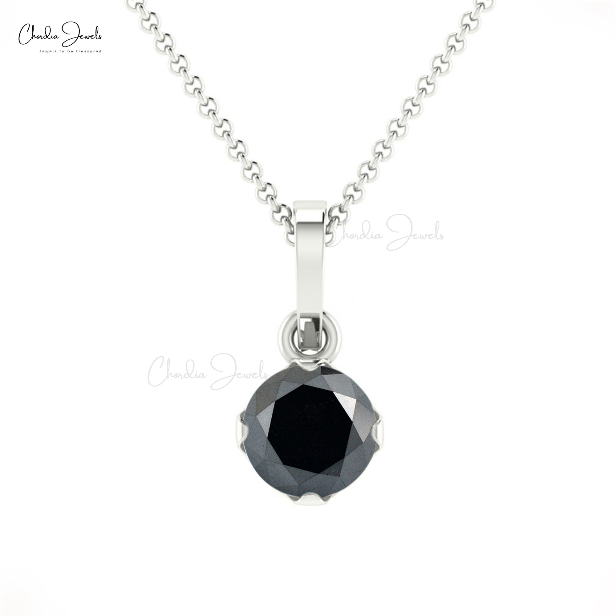 Dangling Women Pendant in Real 14k Gold Black Diamond Solitaire Hallmark Necklace