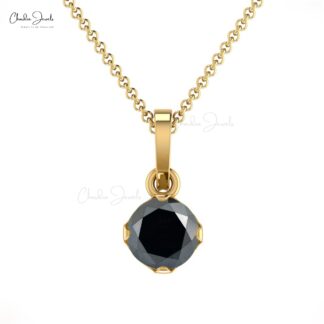 Dangling Women Pendant in Real 14k Gold Black Diamond Solitaire Hallmark Necklace