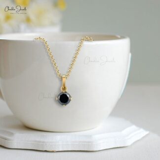 Dangling Women Pendant in Real 14k Gold Black Diamond Solitaire Hallmark Necklace