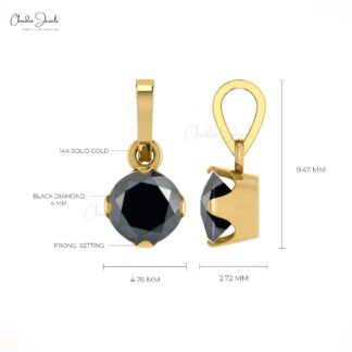 Dangling Women Pendant in Real 14k Gold Black Diamond Solitaire Hallmark Necklace