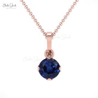 Dangle Gemstone Charm in 14k Real Gold Blue Sapphire Prong Set Pendant For Her