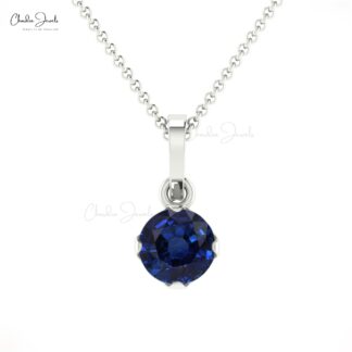 Dangle Gemstone Charm in 14k Real Gold Blue Sapphire Prong Set Pendant For Her