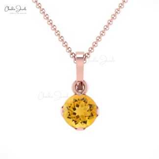 Solitaire Women Pendant in 14k Real Gold Citrine 0.23 Ct Gemstone Bridal Necklace