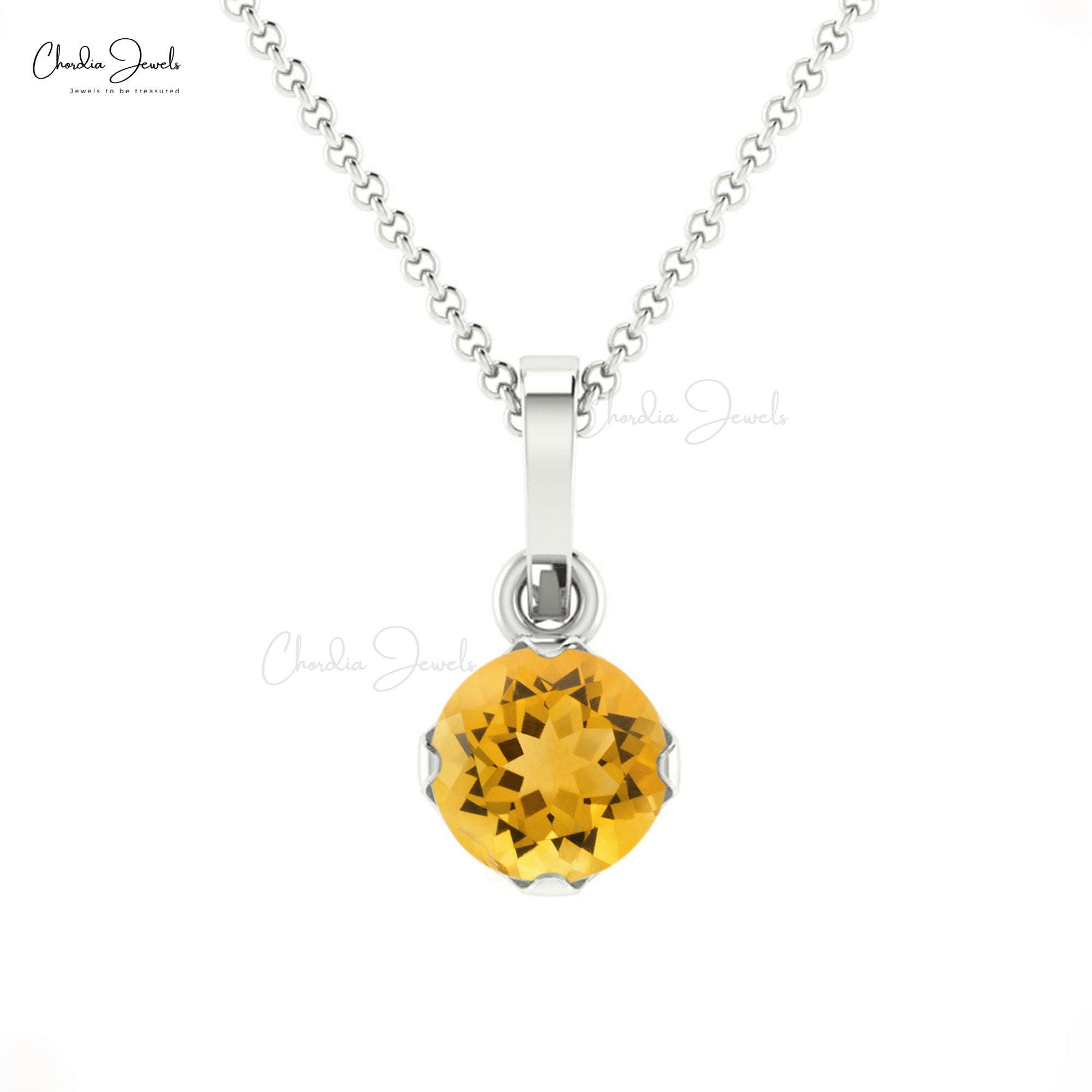 Solitaire Women Pendant in 14k Real Gold Citrine 0.23 Ct Gemstone Bridal Necklace