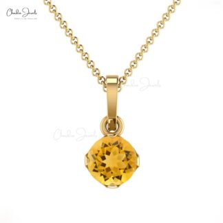 Solitaire Women Pendant in 14k Real Gold Citrine 0.23 Ct Gemstone Bridal Necklace