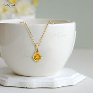 Solitaire Women Pendant in 14k Real Gold Citrine 0.23 Ct Gemstone Bridal Necklace