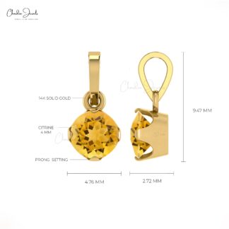 Solitaire Women Pendant in 14k Real Gold Citrine 0.23 Ct Gemstone Bridal Necklace