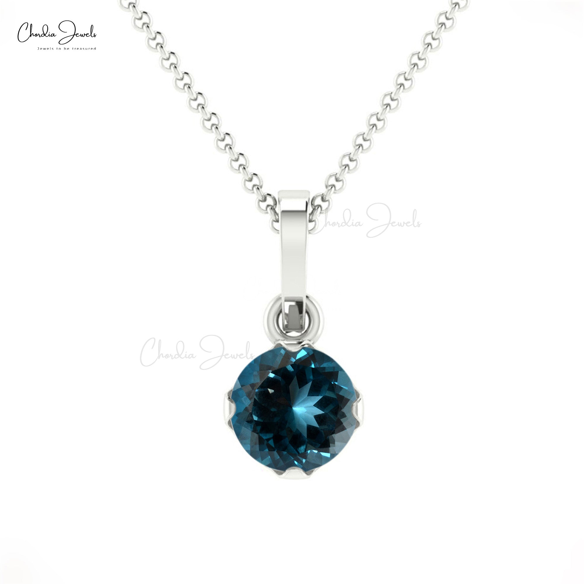 Single Stone Dangle Charm With 4mm London Blue Topaz 14k Real Gold Solitaire Pendant