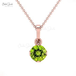 Solitaire Wedding Charm with 4mm Peridot Dangle Pendant In 14k Solid Gold
