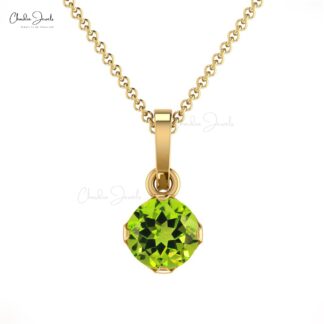 Solitaire Wedding Charm with 4mm Peridot Dangle Pendant In 14k Solid Gold