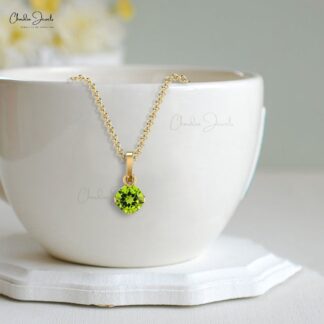 Solitaire Wedding Charm with 4mm Peridot Dangle Pendant In 14k Solid Gold