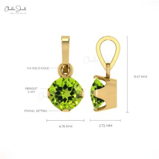 Solitaire Wedding Charm with 4mm Peridot Dangle Pendant In 14k Solid Gold