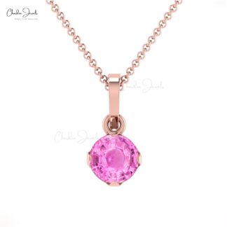 Dangle Wedding Charm with 4mm Pink Sapphire Solitaire Pendant In 14k Real Gold
