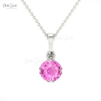 Dangle Wedding Charm with 4mm Pink Sapphire Solitaire Pendant In 14k Real Gold