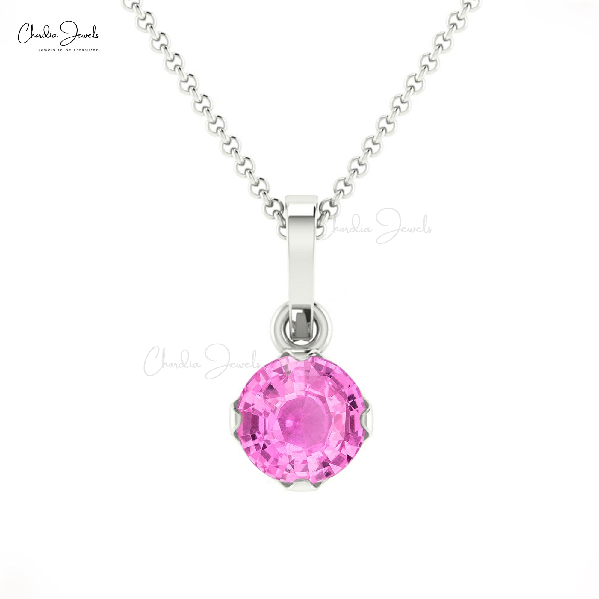 Dangle Wedding Charm with 4mm Pink Sapphire Solitaire Pendant In 14k Real Gold