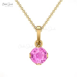 Dangle Wedding Charm with 4mm Pink Sapphire Solitaire Pendant In 14k Real Gold