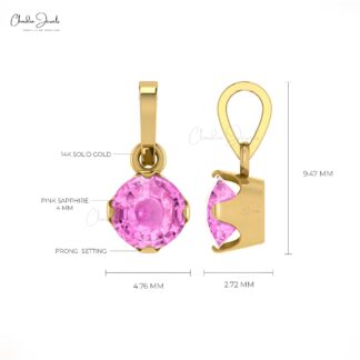 Dangle Wedding Charm with 4mm Pink Sapphire Solitaire Pendant In 14k Real Gold
