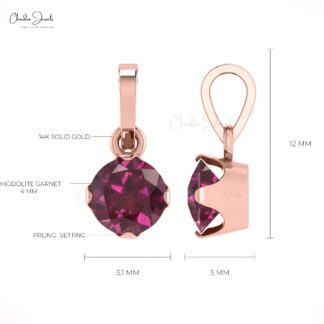 4mm Natural Solitaire Rhodolite Garnet Pendant