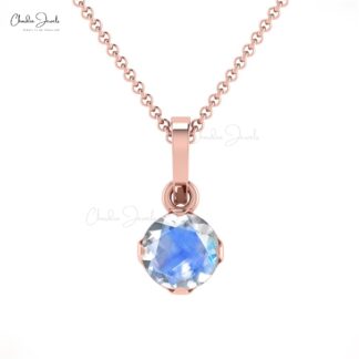 Solitaire Handmade Pendant With 0.23 Ct Moonstone Dangle Necklace in 14k Solid Gold