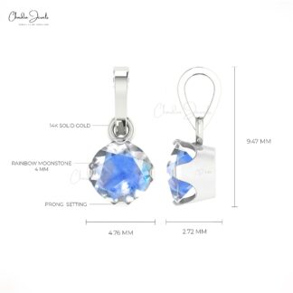 Solitaire Handmade Pendant With 0.23 Ct Moonstone Dangle Necklace in 14k Solid Gold