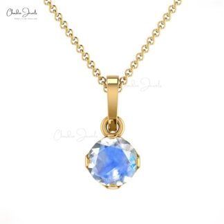 Solitaire Handmade Pendant With 0.23 Ct Moonstone Dangle Necklace in 14k Solid Gold