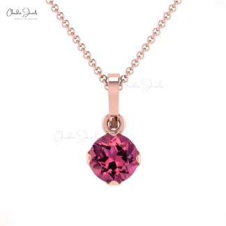 Solid 14k Gold Dangle Charm With 4mm Pink Tourmaline Solitaire Wedding Pendant