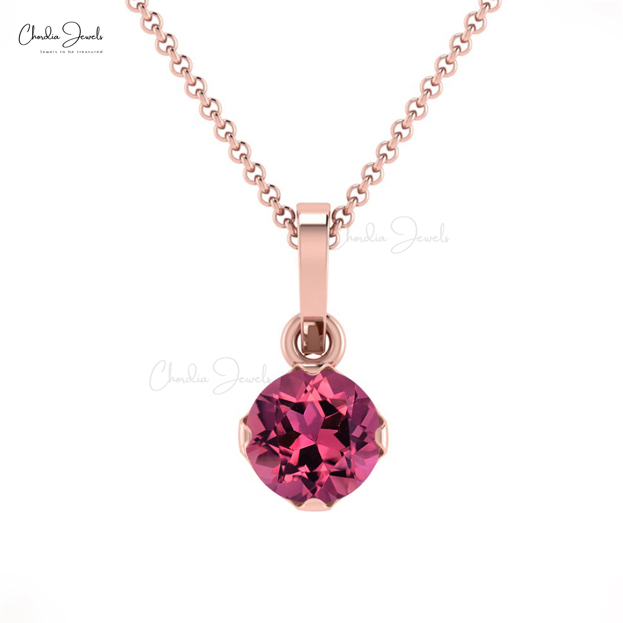 Solid 14k Gold Dangle Charm With 4mm Pink Tourmaline Solitaire Wedding Pendant